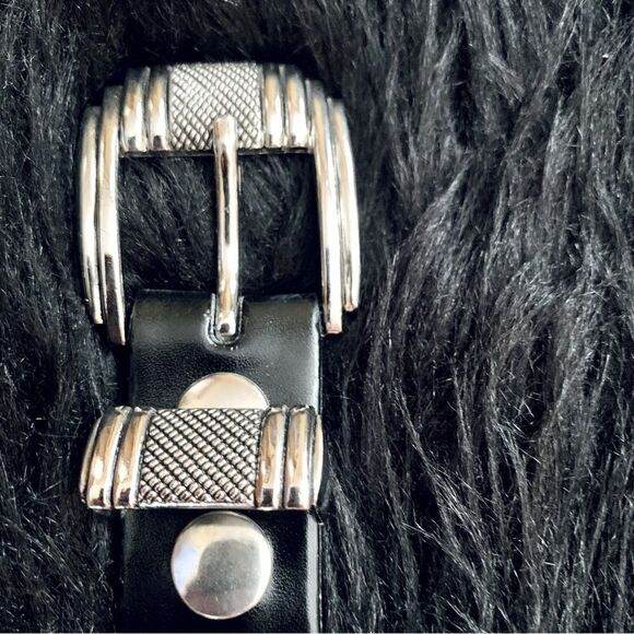 Black Leather & Silver Tone Chainlink Belt Size Large - Picture 9 of 12